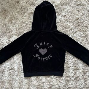 Black velvet “juicy forever” bejewel zip up hoodie. Size xs